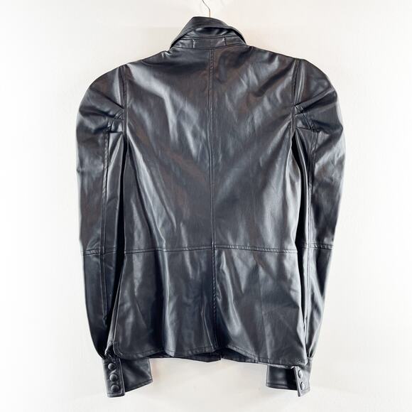 Blank NYC Puff Sleeve Faux Leather Snap Button Front Shirt Black XS - Picture 4 of 5
